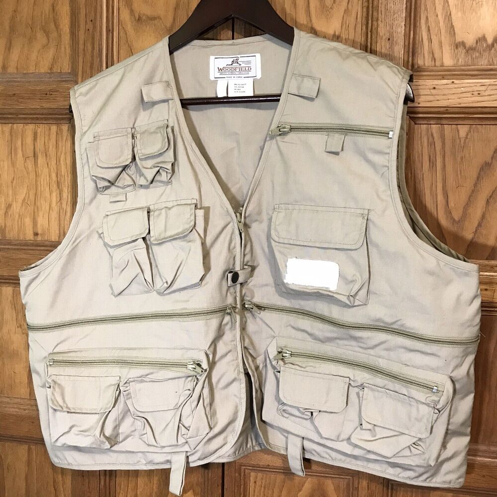 Woolrich Vintage Trail Fishing Vest Men's XL Khaki Cotton/Poly Outdoor Hunting